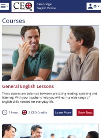 English Online courses page on a mobile device
