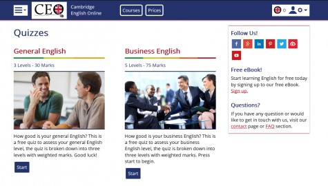 English Online quizzes page