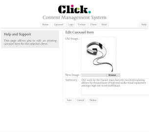 Click Research custom content management carousel page